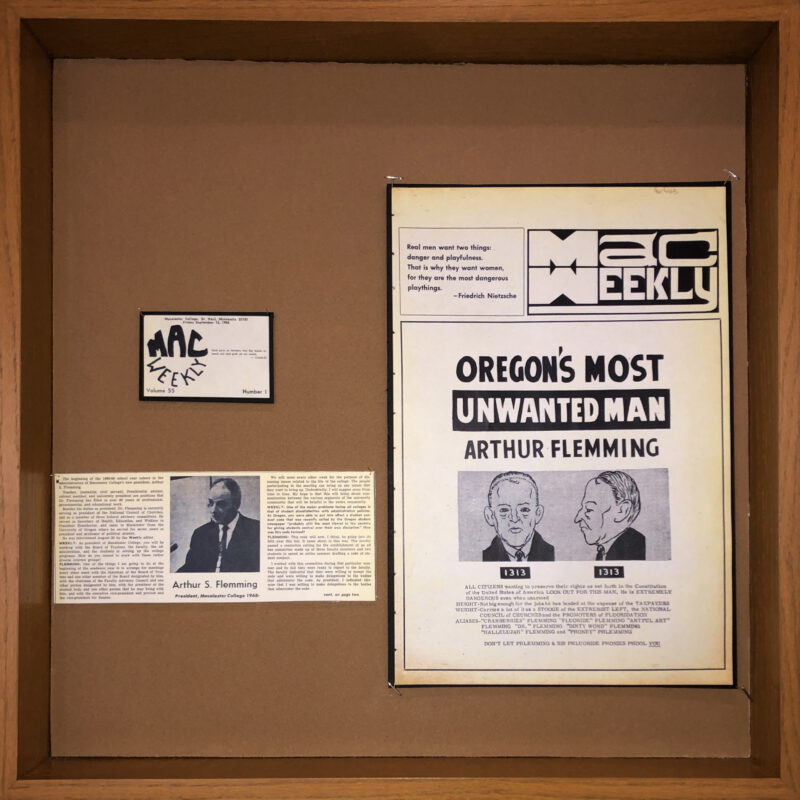 Class of 1970 archives exhibit case 11 Mac Weekly and Arthur Flemming